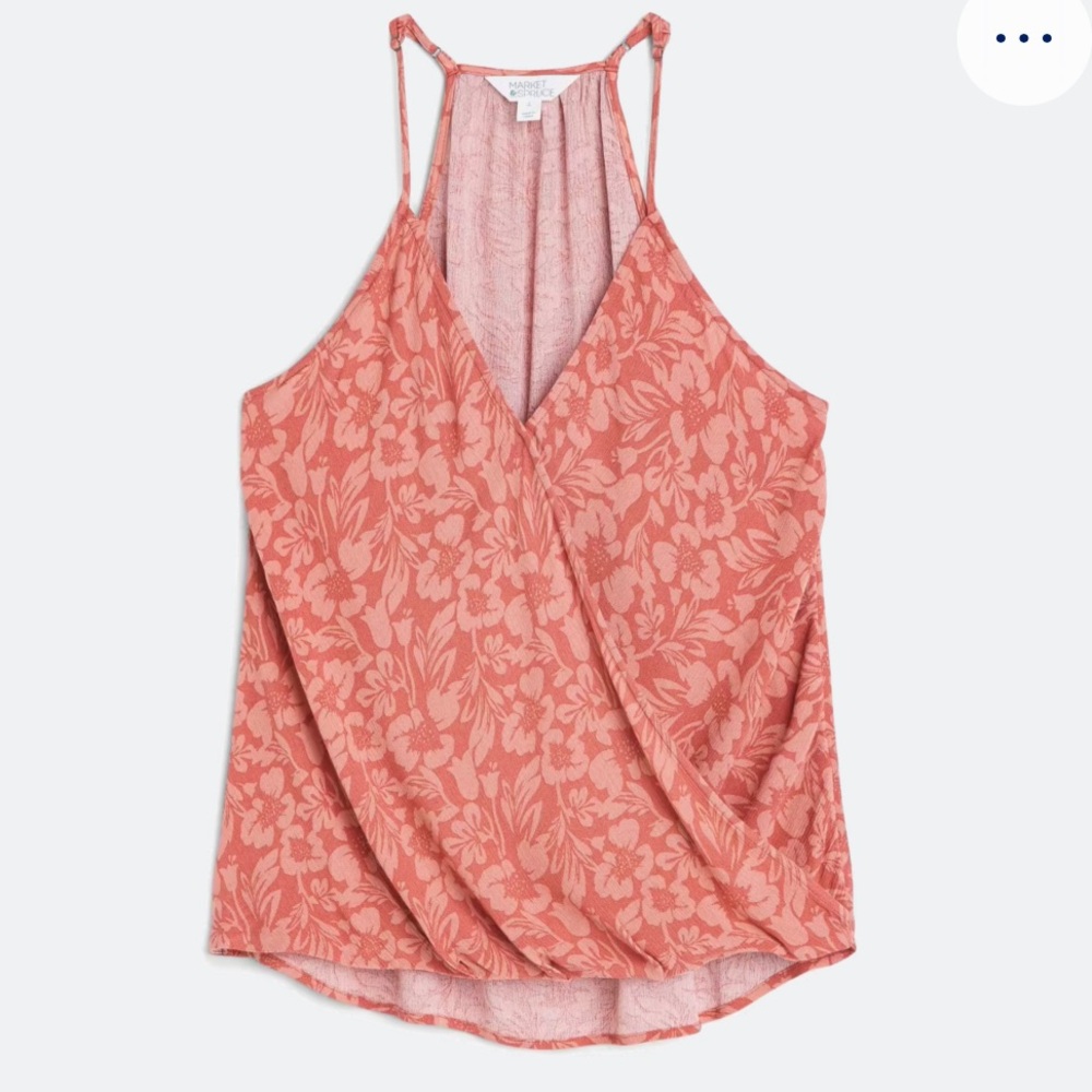 Floral Patterned Rust Orange/Coral Surplice Tank